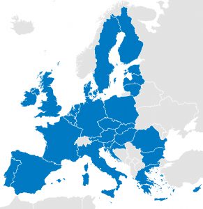 Politieke kaart van de landen van de Europese Unie met grenzen